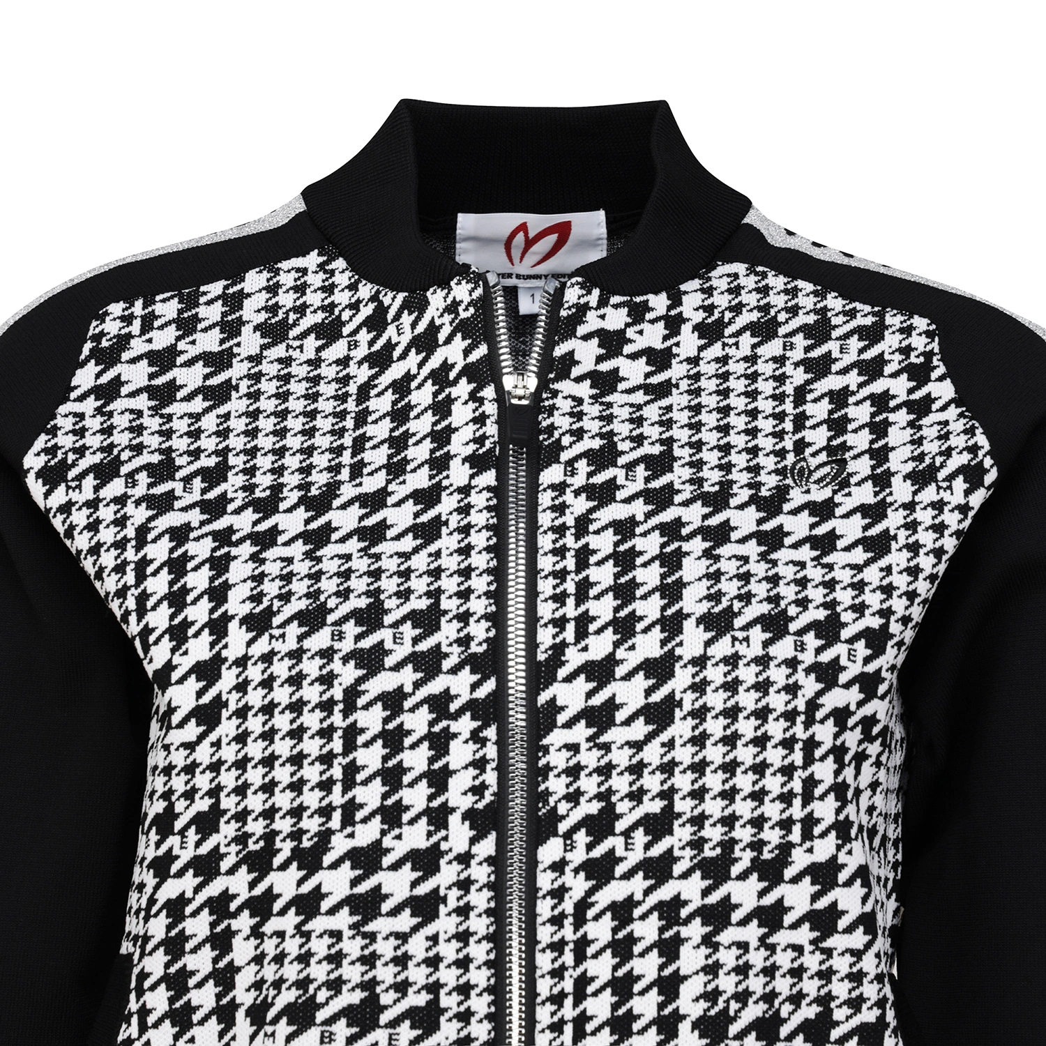 Áo knit golf nữ họa tiết pied-de-poule đen trắng — ảnh 3