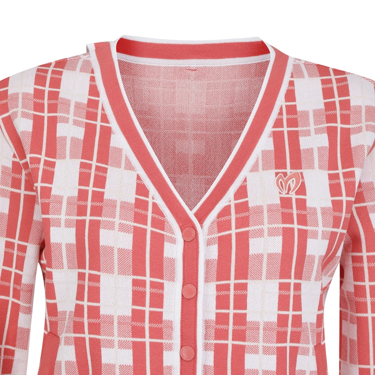 Áo khoác knit golf nữ họa tiết ca-rô màu cam san hô — ảnh 4