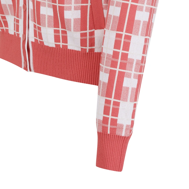 Áo khoác knit golf nữ họa tiết ca-rô màu cam san hô — ảnh 5