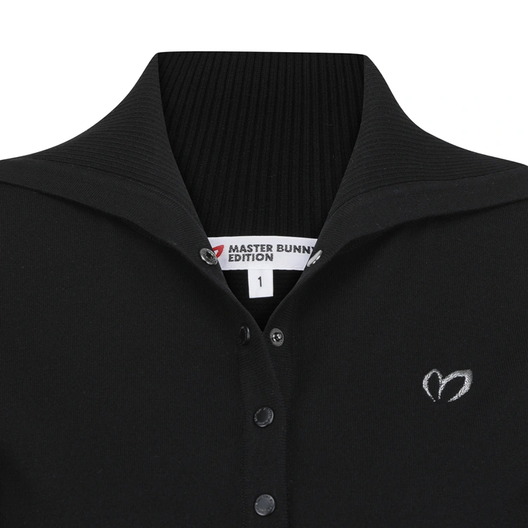 Áo knit golf nữ cổ bẻ hàng nút màu đen — ảnh 3