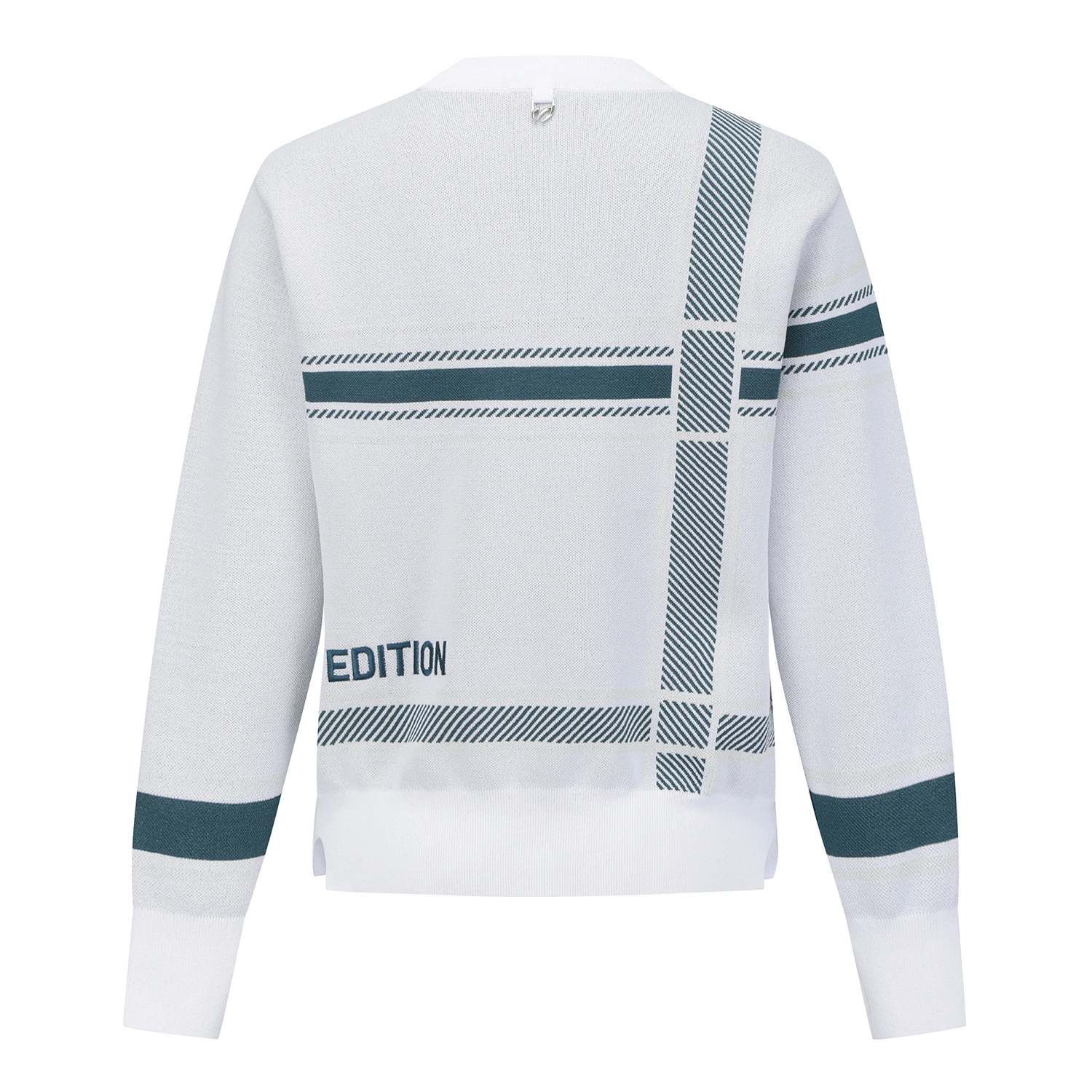 Áo knit golf nữ phối họa tiết kẻ xanh trắng — ảnh 3