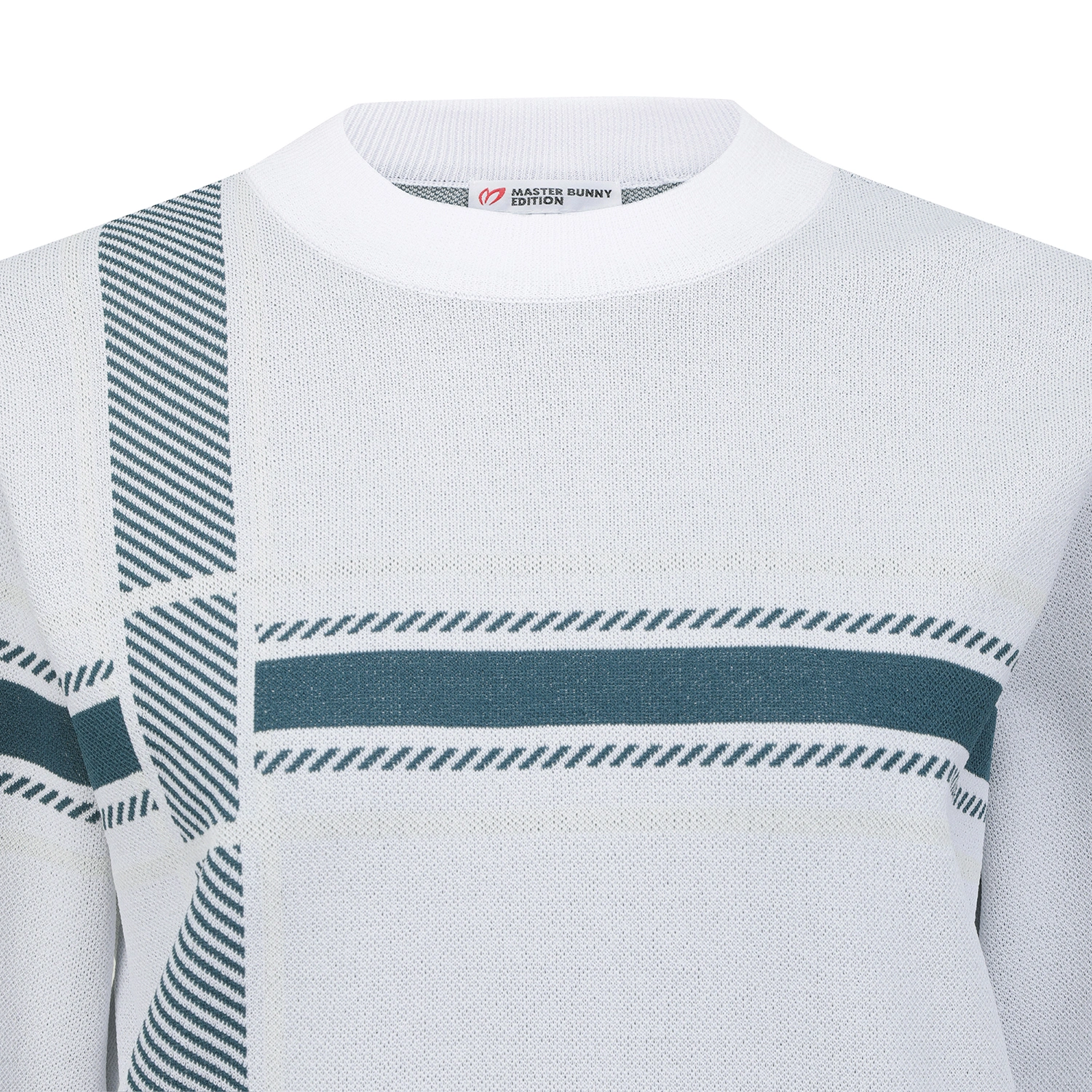 Áo knit golf nữ phối họa tiết kẻ xanh trắng — ảnh 4