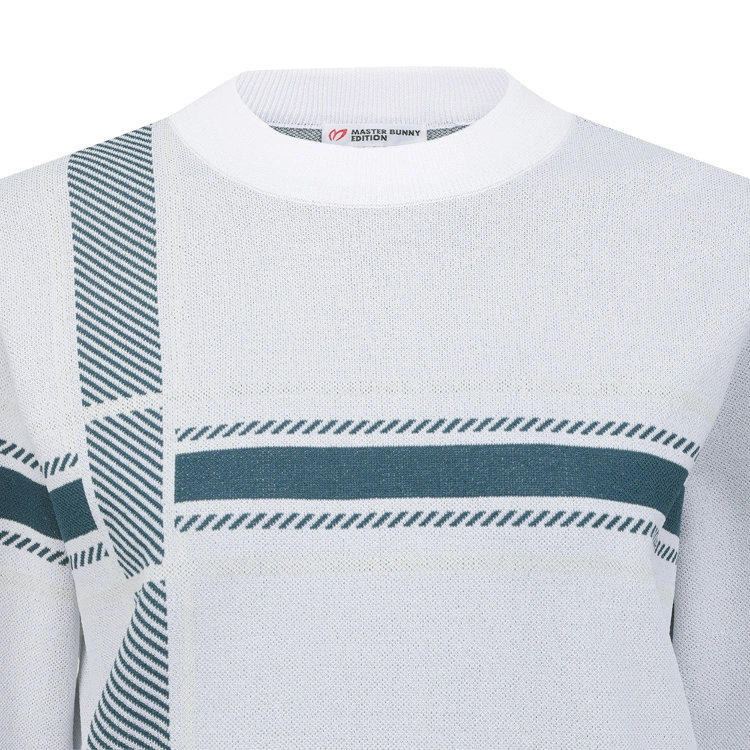 Áo knit golf nữ phối họa tiết kẻ xanh trắng — ảnh 4