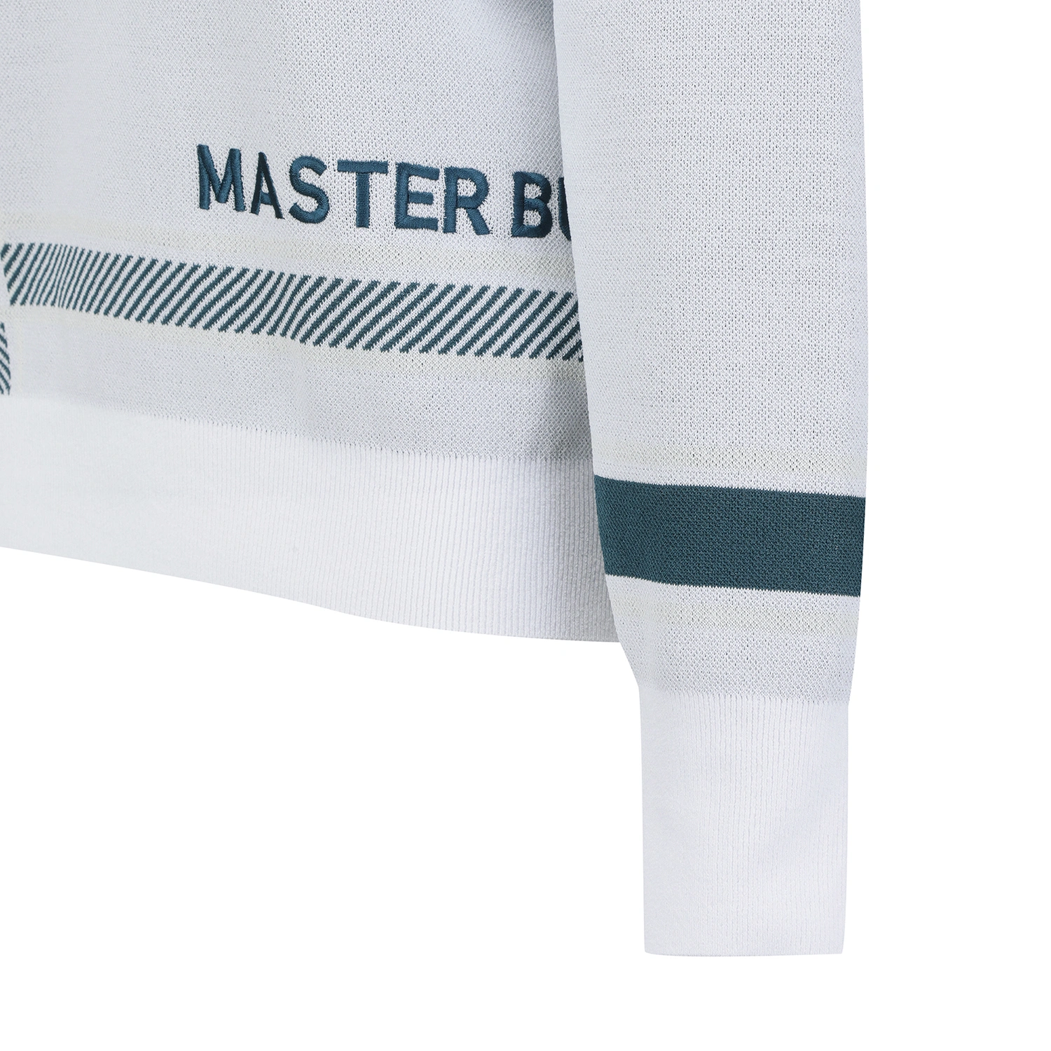 Áo knit golf nữ phối họa tiết kẻ xanh trắng — ảnh 5