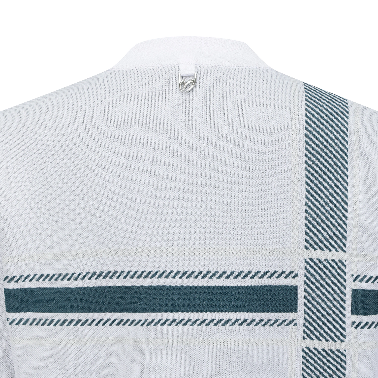 Áo knit golf nữ phối họa tiết kẻ xanh trắng — ảnh 6