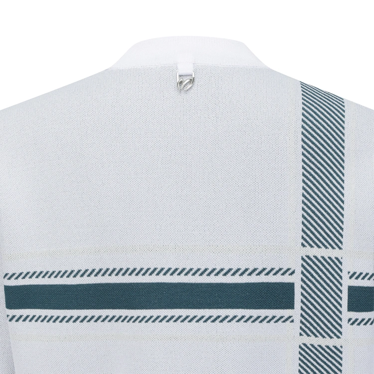 Áo knit golf nữ phối họa tiết kẻ xanh trắng — ảnh 6