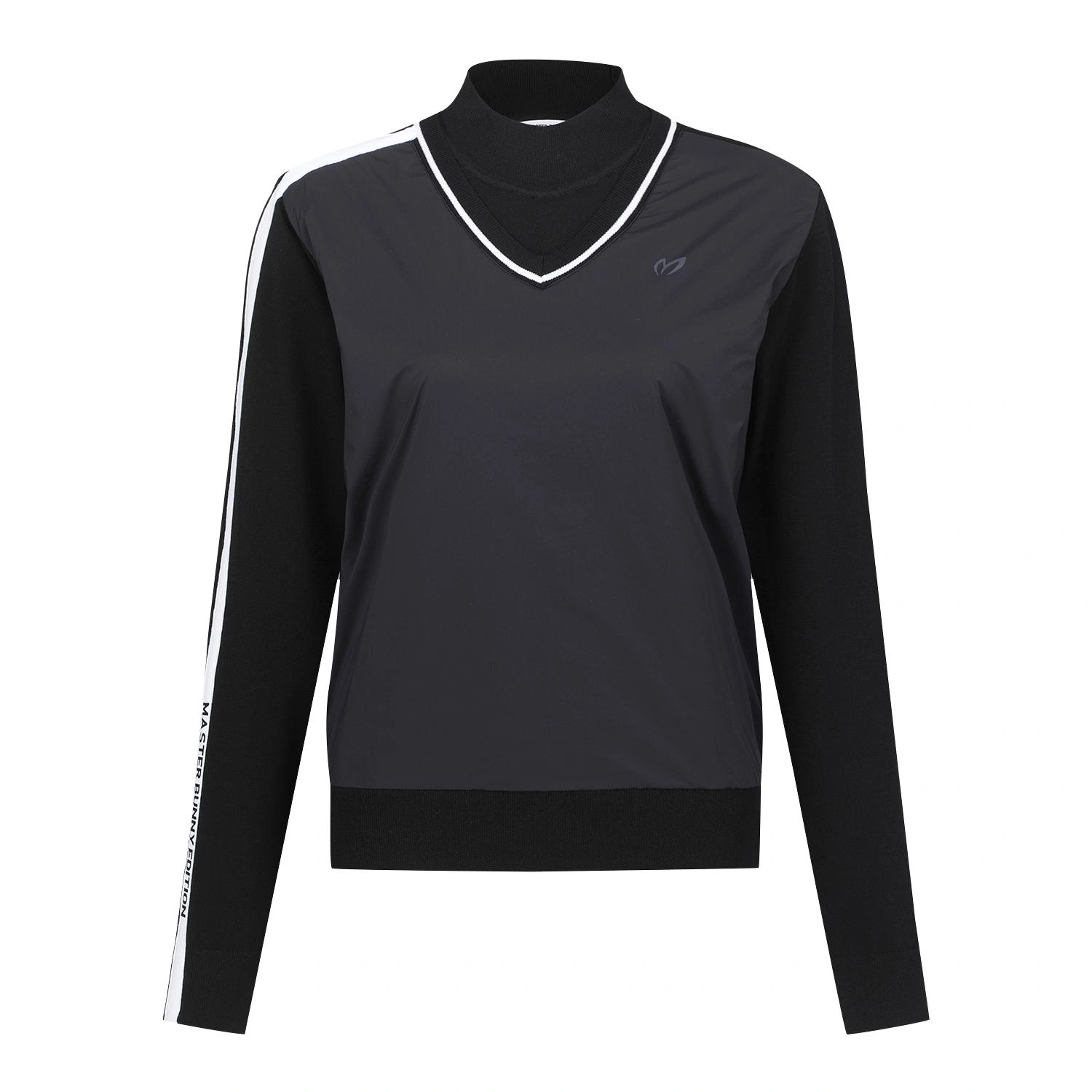 Áo knit golf nữ cổ lọ phối viền trắng màu đen Master Bunny Edition