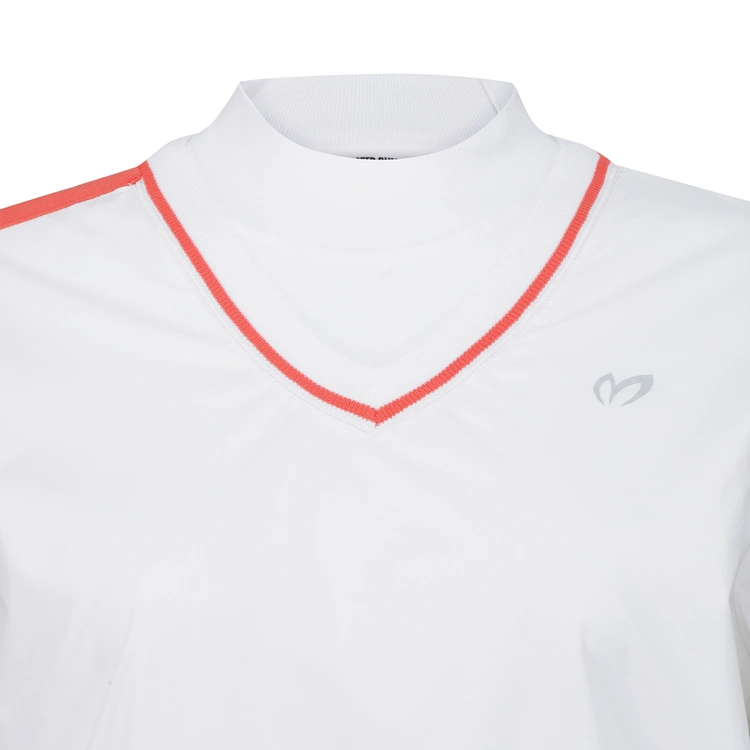 Áo knit golf nữ cổ V phối viền đỏ trắng — ảnh 3