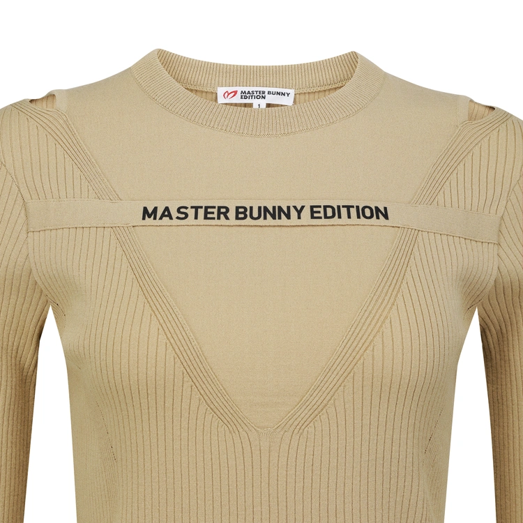 Áo knit golf nữ tay dài cổ tròn màu be — ảnh 4