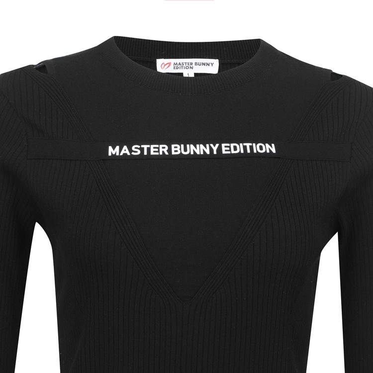 Áo knit golf nữ cổ tròn tay dài màu đen — ảnh 3