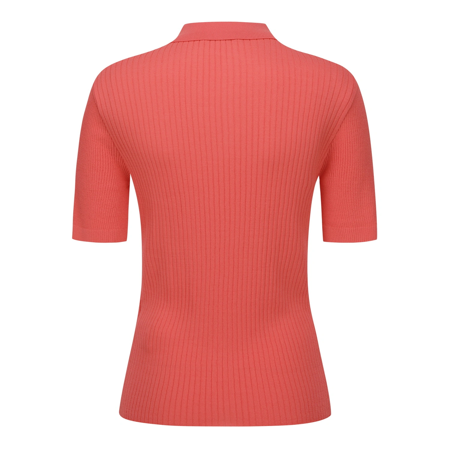 Áo knit golf nữ cổ bẻ tay lửng màu cam san hô — ảnh 2