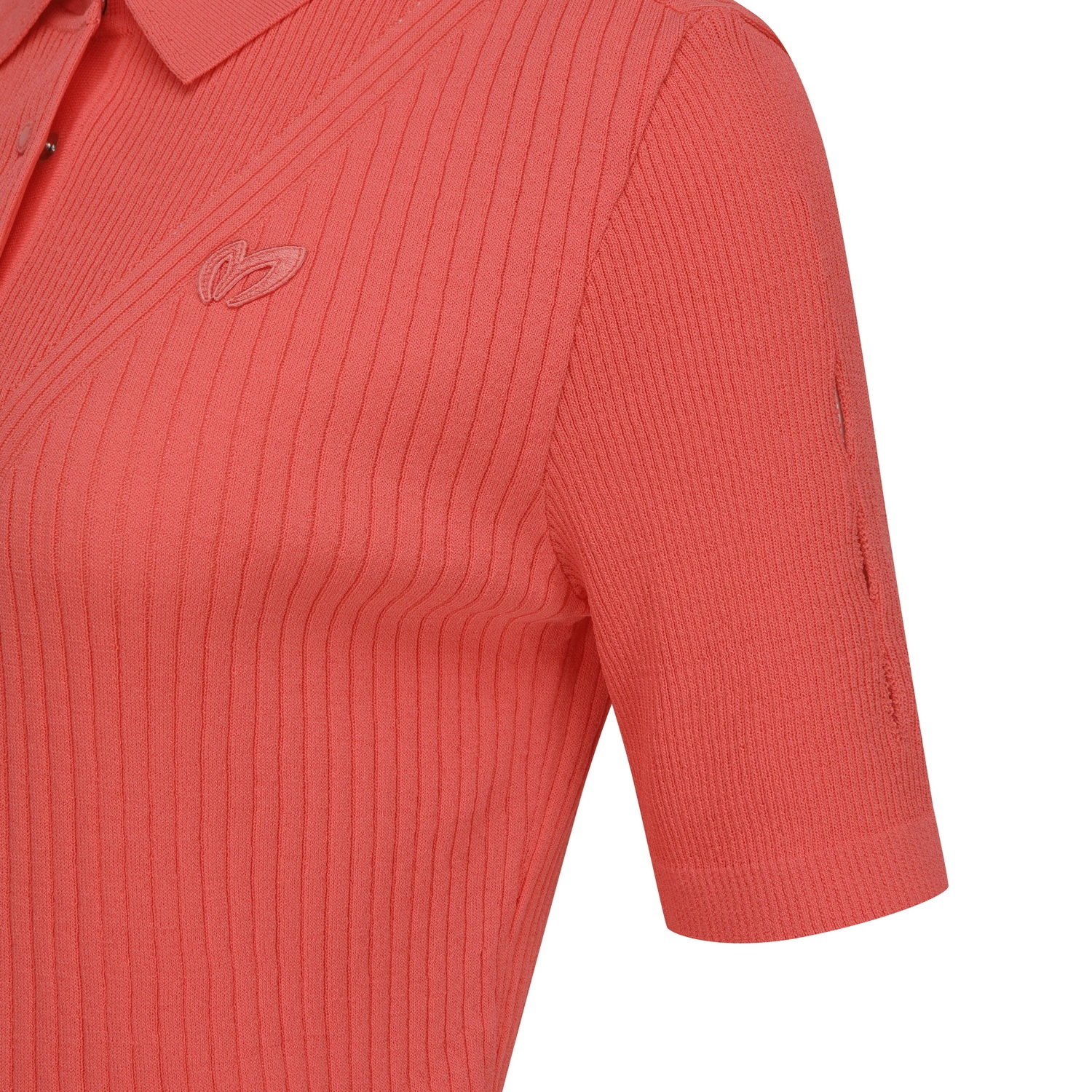 Áo knit golf nữ cổ bẻ tay lửng màu cam san hô — ảnh 4