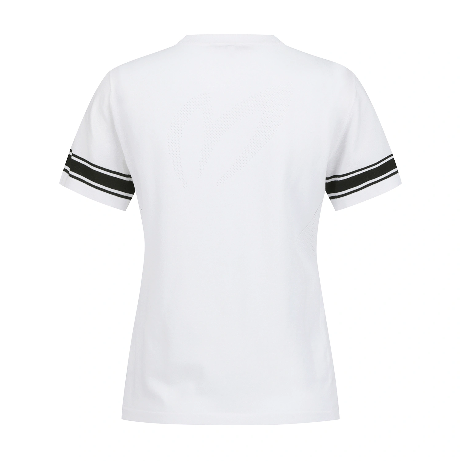 Áo knit golf nữ tay ngắn viền sọc màu trắng — ảnh 3