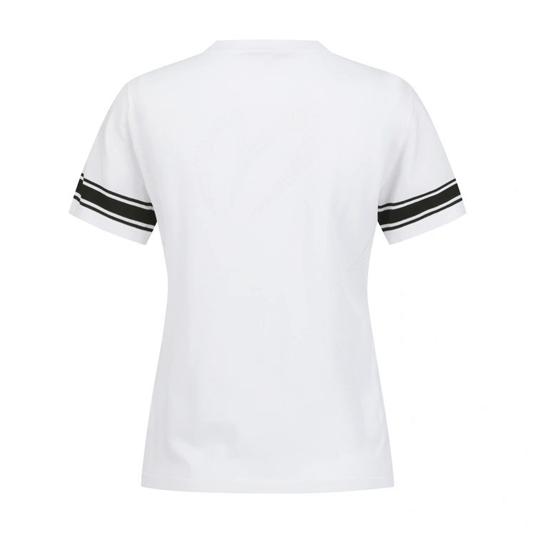 Áo knit golf nữ tay ngắn viền sọc màu trắng — ảnh 3
