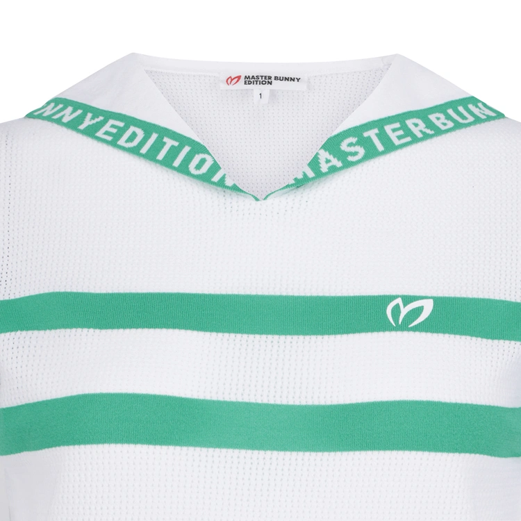 Áo knit golf nữ cổ V phối viền xanh lá trắng — ảnh 3