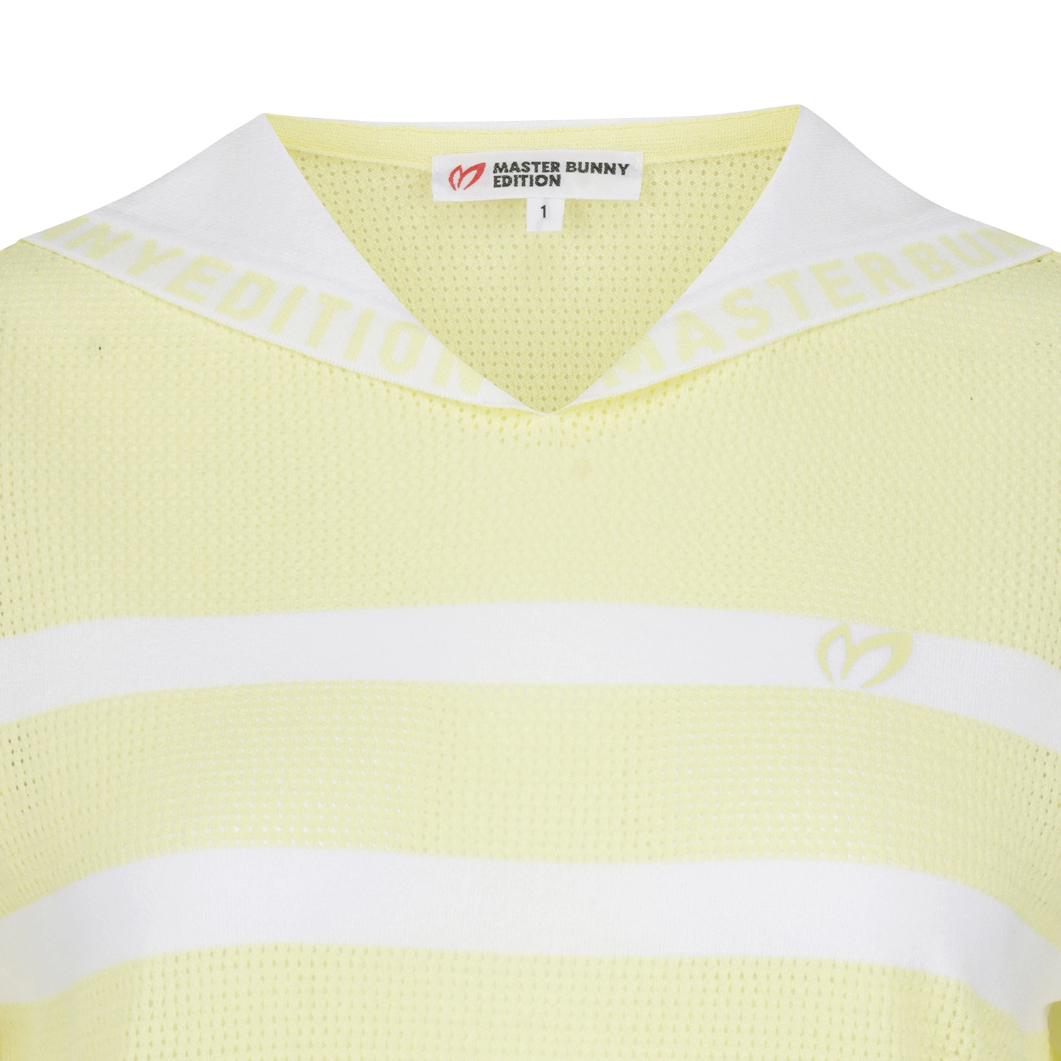 Áo knit golf nữ tay ngắn cổ V sọc trắng vàng — ảnh 3