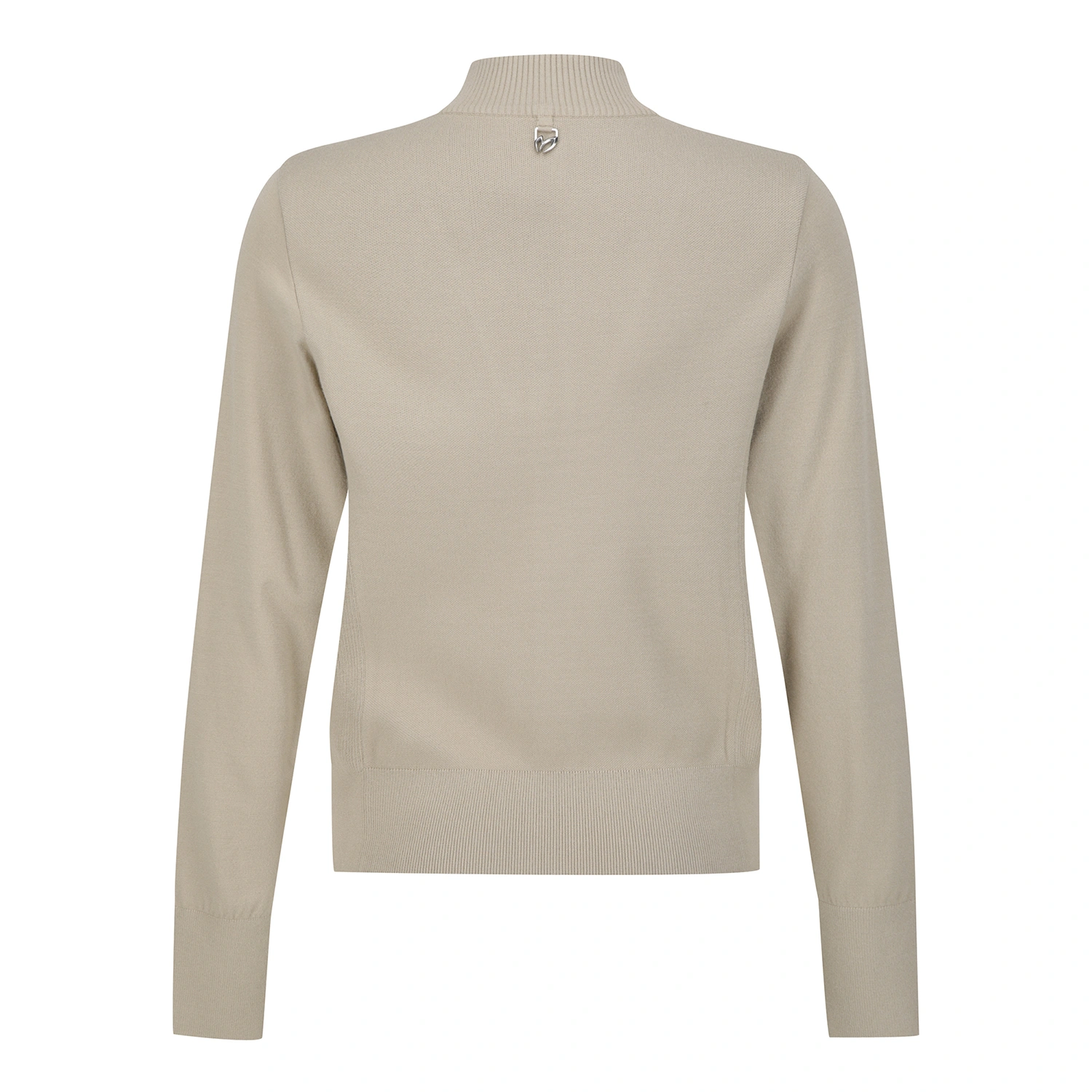 Áo knit golf nữ cổ đứng họa tiết Monogram màu be — ảnh 2