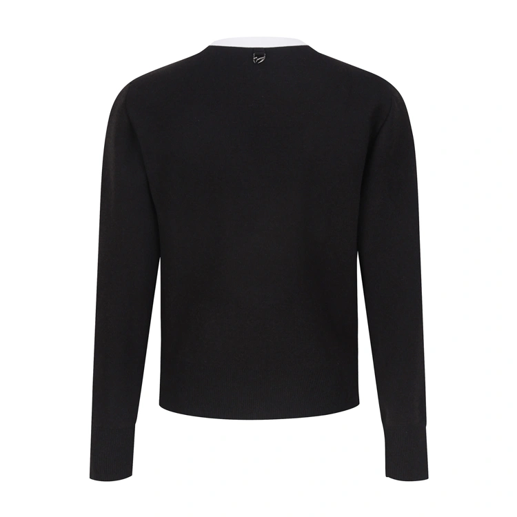 Áo knit golf nữ dáng ôm viền trắng màu đen — ảnh 2