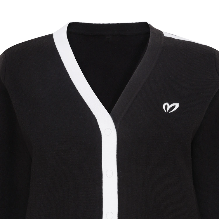 Áo knit golf nữ dáng ôm viền trắng màu đen — ảnh 3