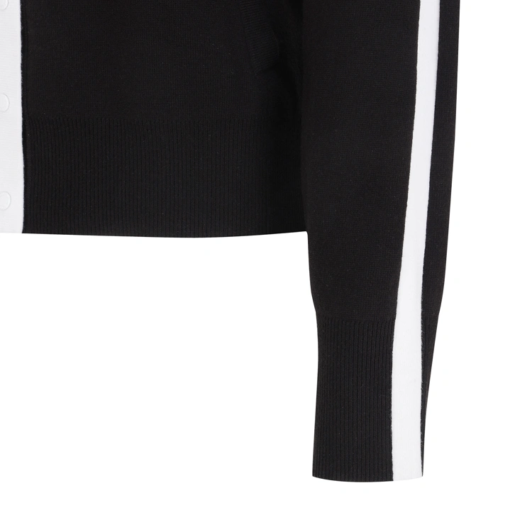 Áo knit golf nữ dáng ôm viền trắng màu đen — ảnh 4