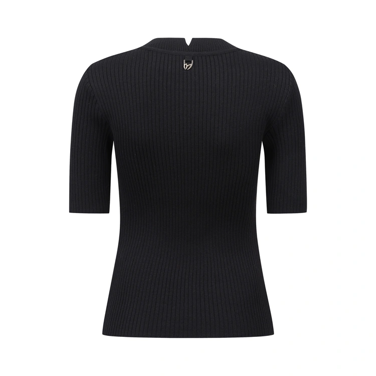 Áo knit golf nữ tay lỡ cổ tròn màu đen — ảnh 2