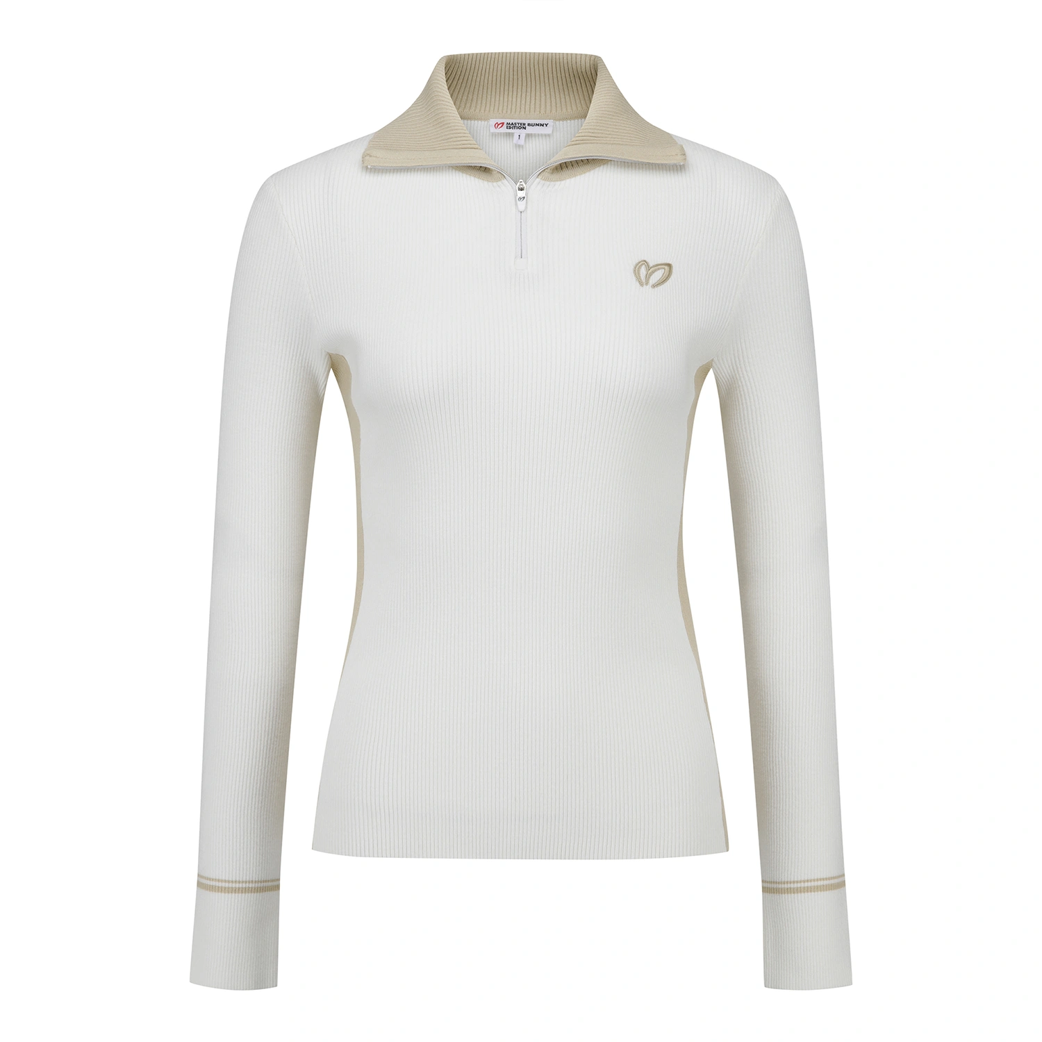 Áo knit golf nữ cổ zip phối màu ngà — ảnh 2