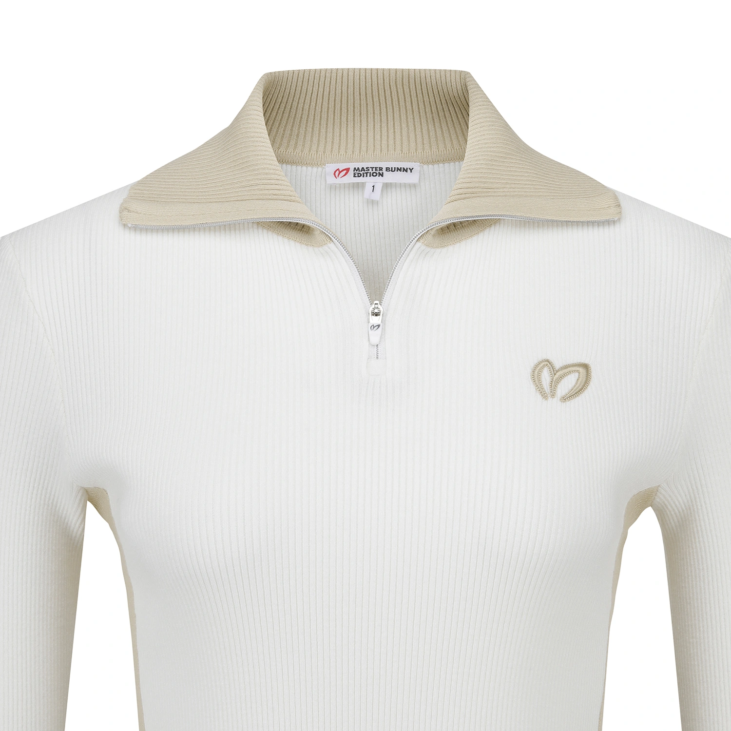 Áo knit golf nữ cổ zip phối màu ngà — ảnh 4