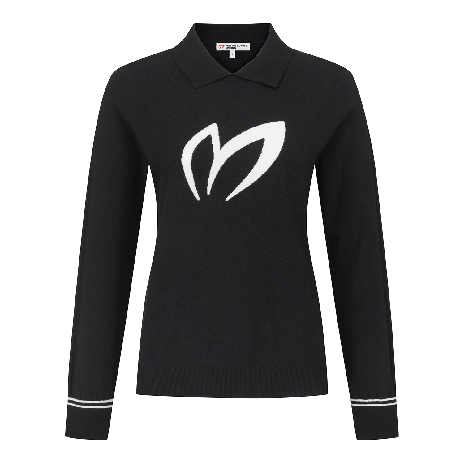 Áo knit golf nữ cổ bẻ họa tiết logo màu đen — ảnh 2