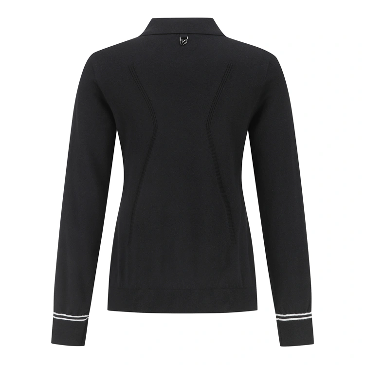 Áo knit golf nữ cổ bẻ họa tiết logo màu đen — ảnh 3