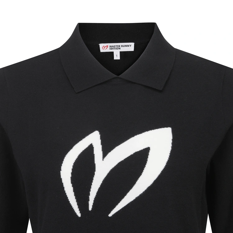 Áo knit golf nữ cổ bẻ họa tiết logo màu đen — ảnh 4