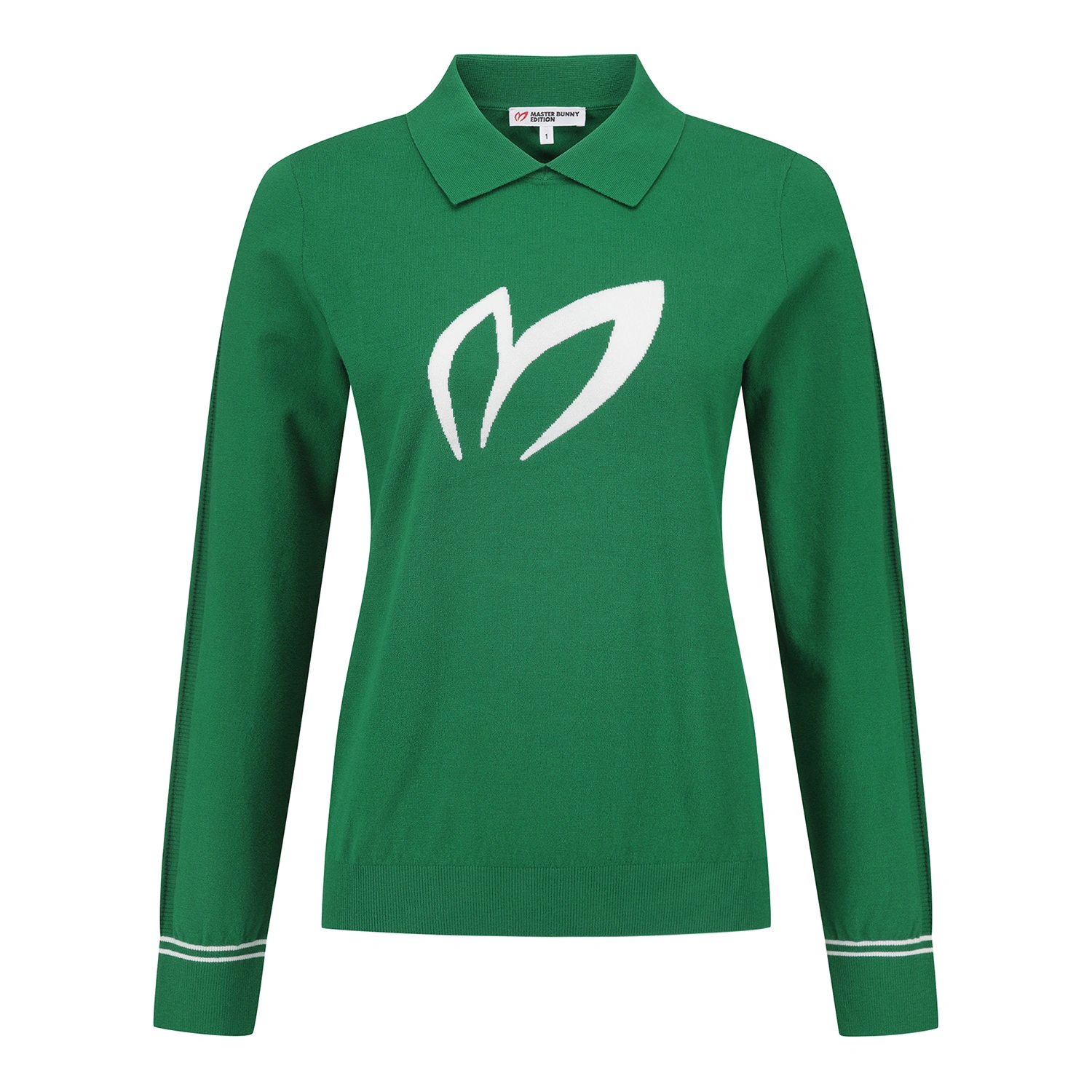 Áo knit golf nữ Master Bunny Edition màu xanh lá cổ bẻ tay dài viền trắng