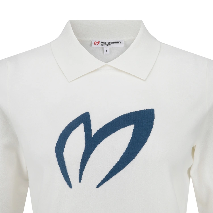 Áo knit golf nữ cổ bẻ tay dài màu ngà — ảnh 3