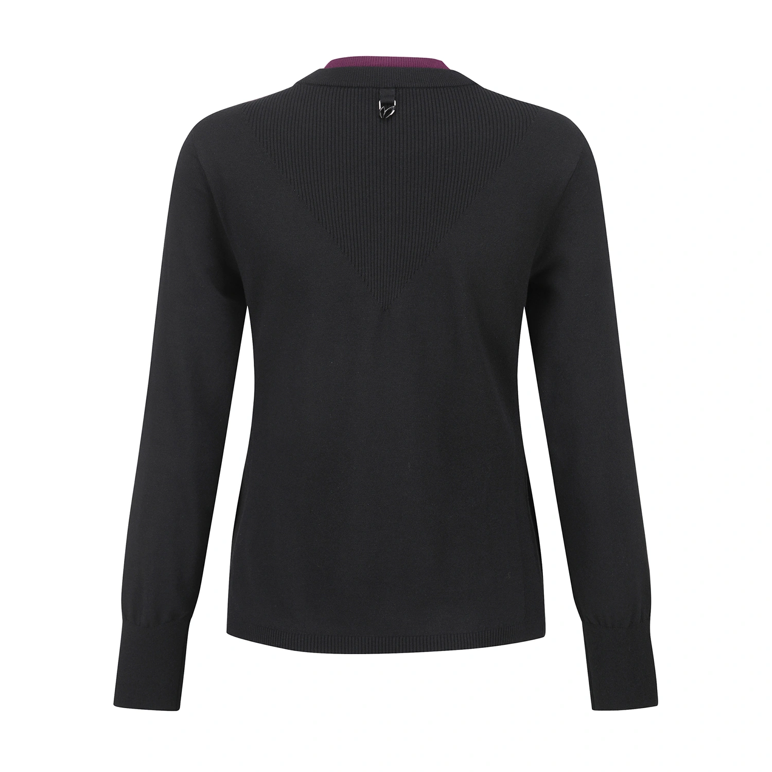 Áo knit golf nữ tay dài viền kẻ màu đen — ảnh 3