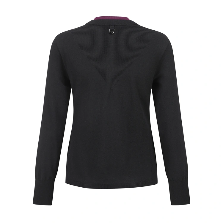 Áo knit golf nữ tay dài viền kẻ màu đen — ảnh 3