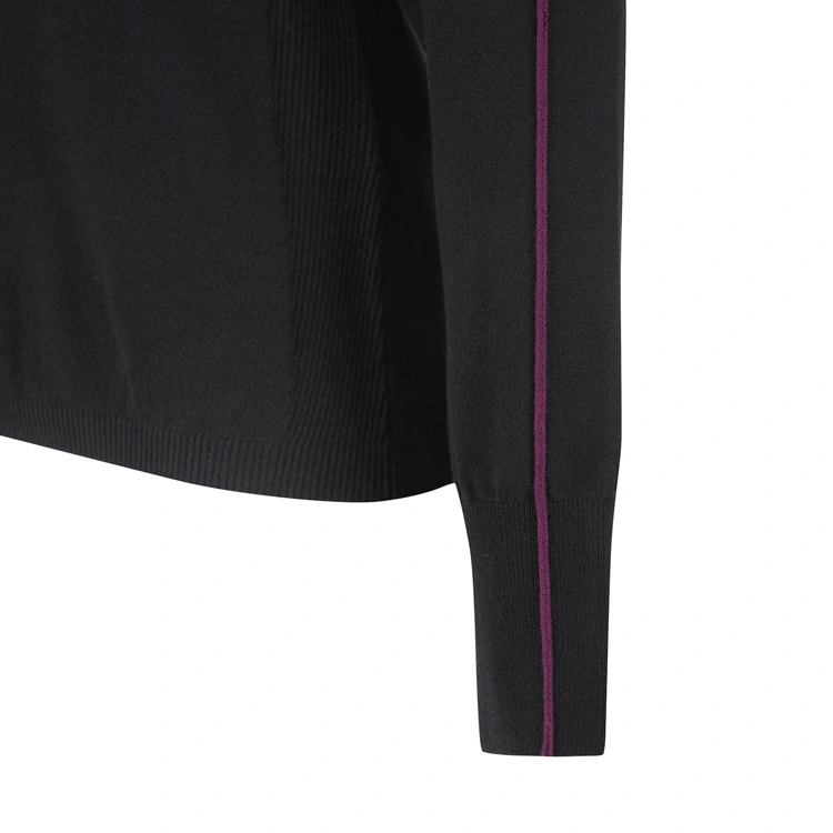 Áo knit golf nữ tay dài viền kẻ màu đen — ảnh 5