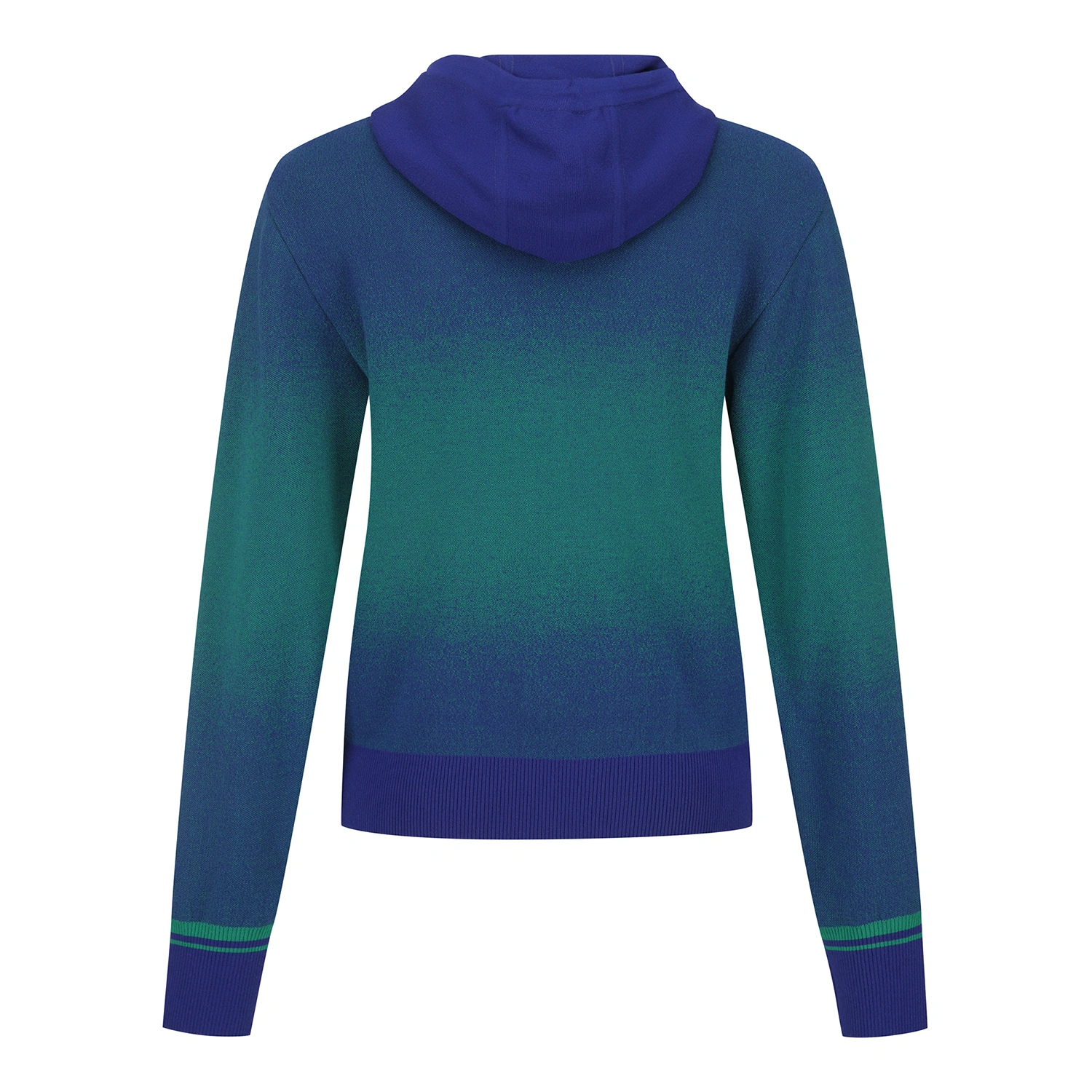 Áo knit golf nữ phối màu xanh dương ombre có mũ — ảnh 2
