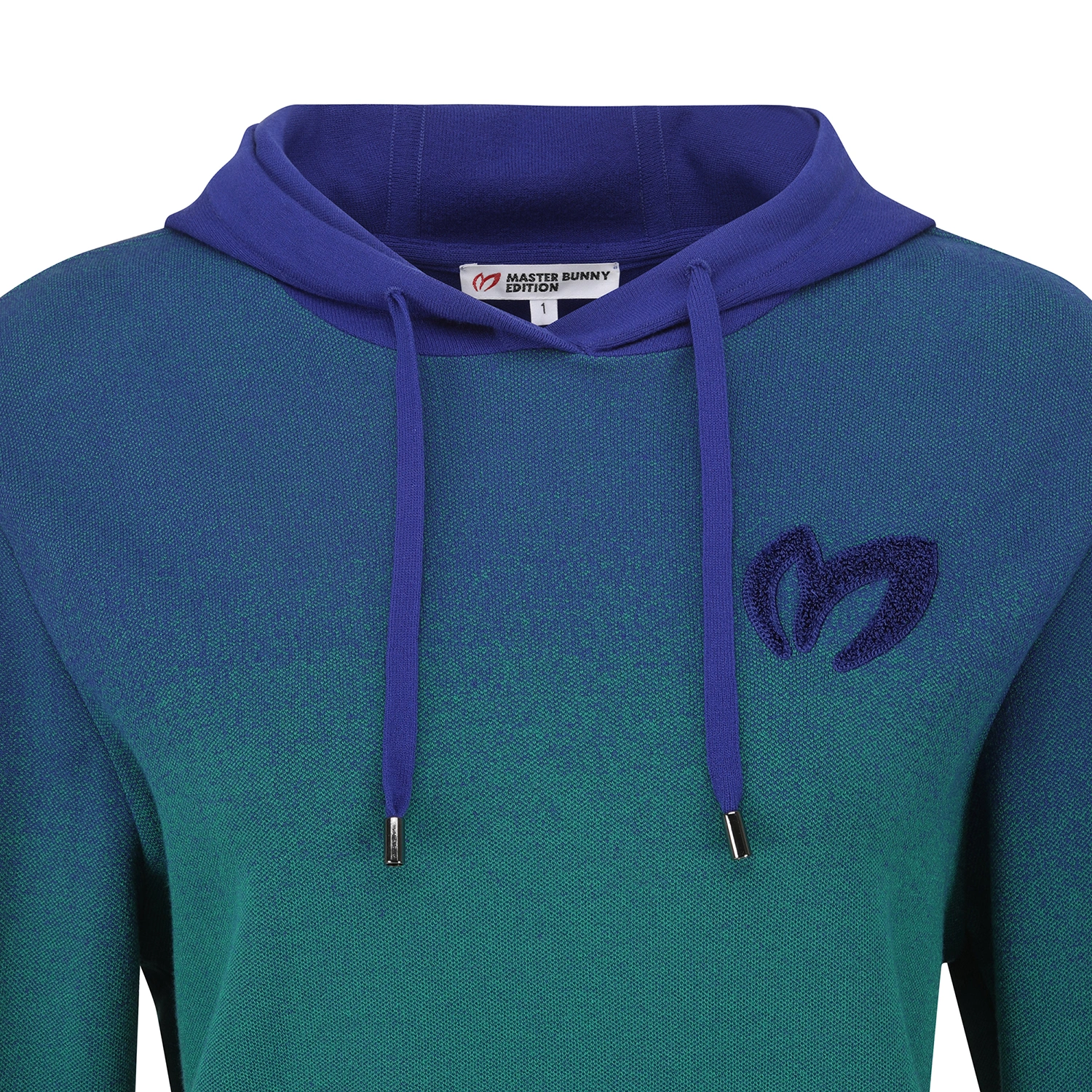 Áo knit golf nữ phối màu xanh dương ombre có mũ — ảnh 3