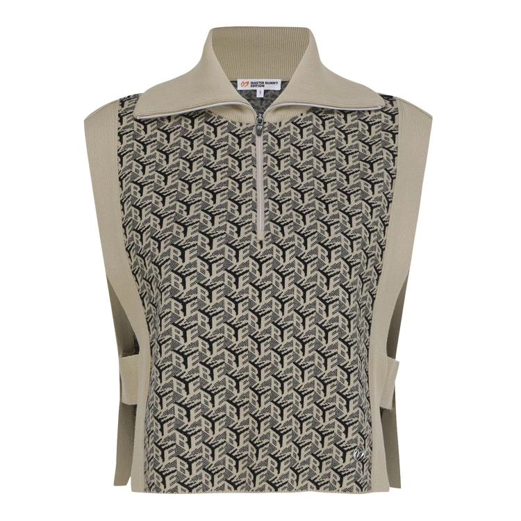 Áo vest golf nữ cổ cao họa tiết Monogram màu be — ảnh 2
