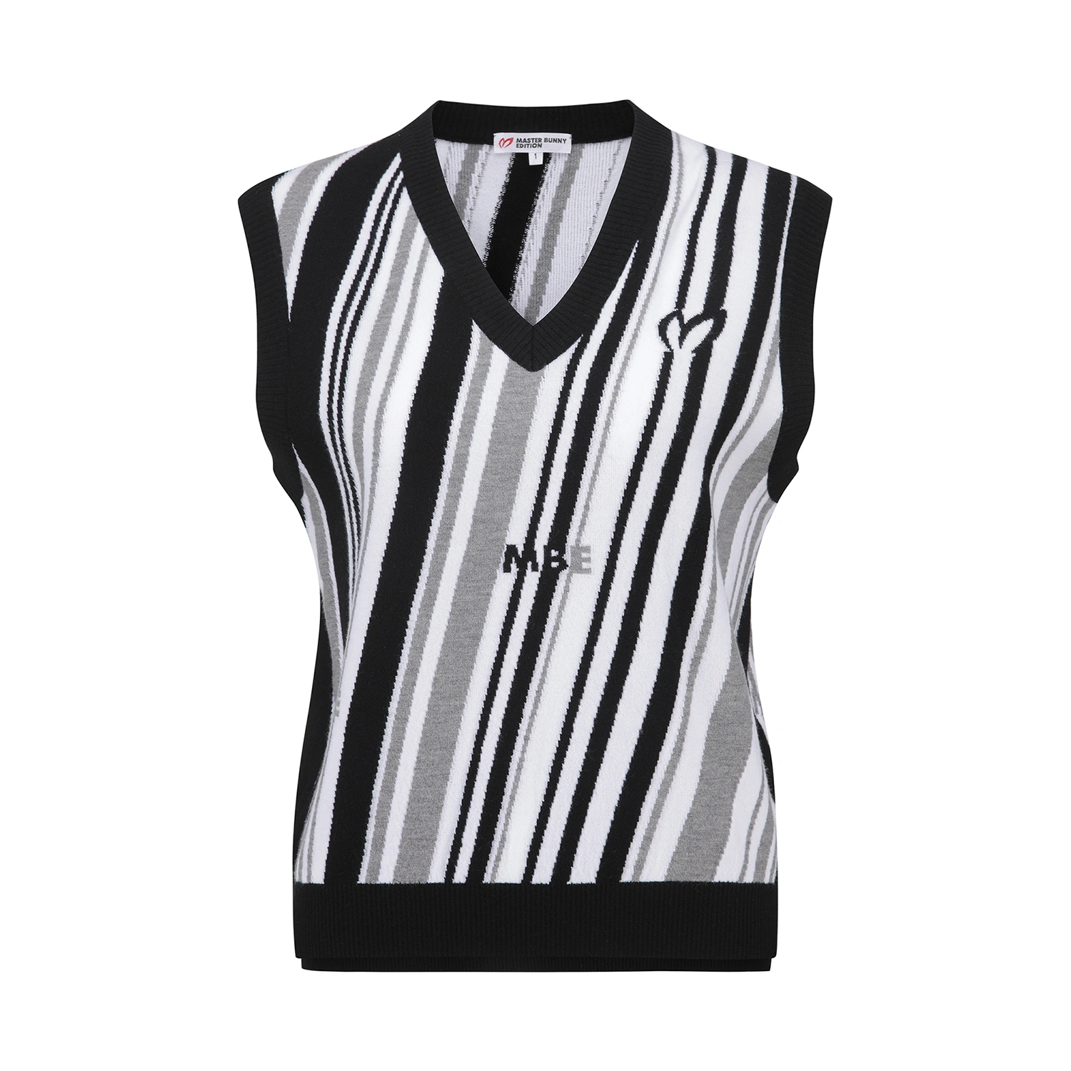 Áo vest golf nữ Master Bunny Edition họa tiết sọc đen trắng dáng suông không tay cổ V