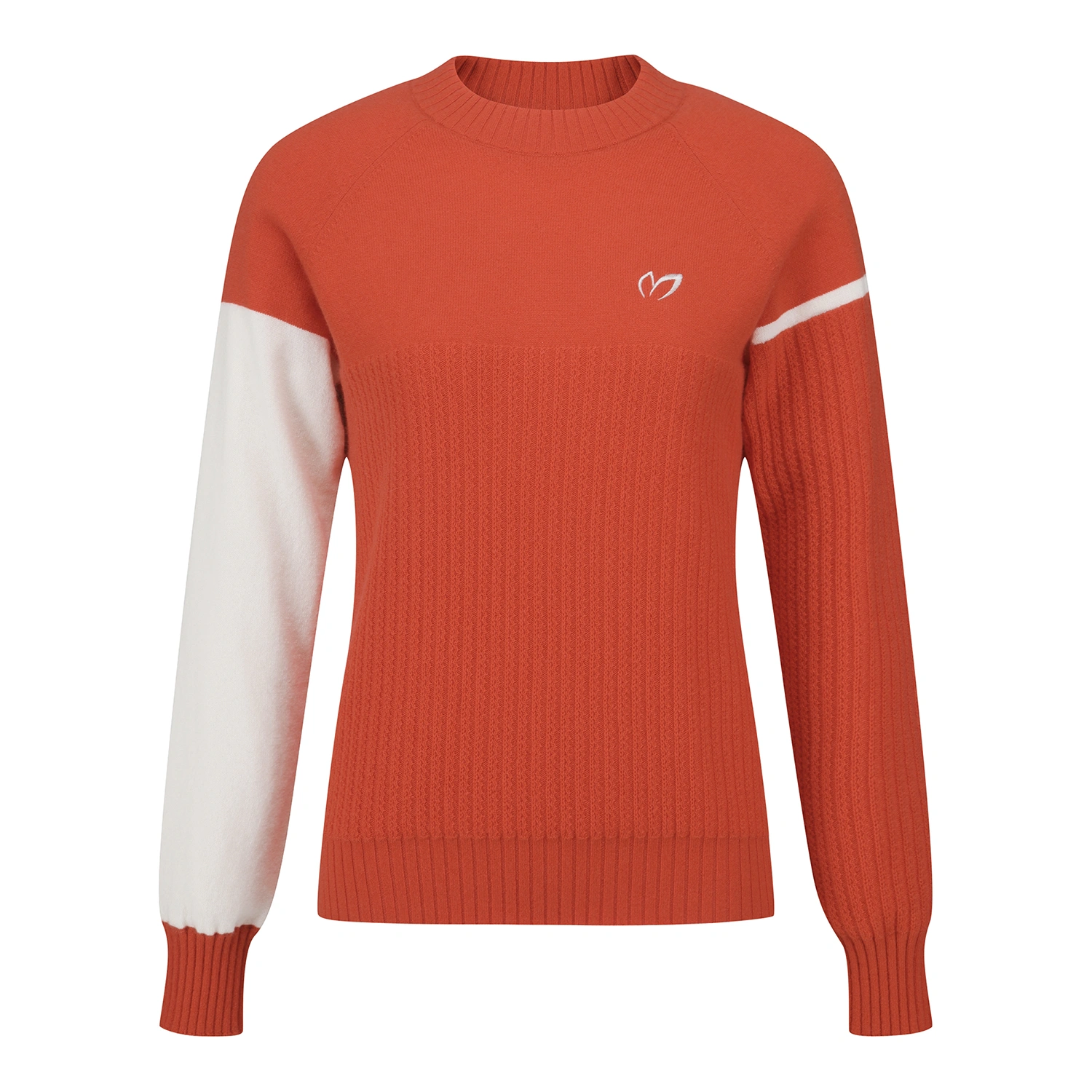 Áo knit golf nữ tay dài phối màu cam trắng — ảnh 2