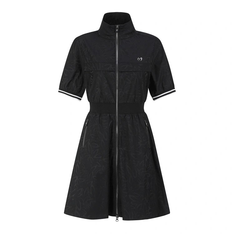 Váy liền golf nữ tay lửng cổ đứng màu đen — Master Bunny Edition | Seoul Golf Fashion