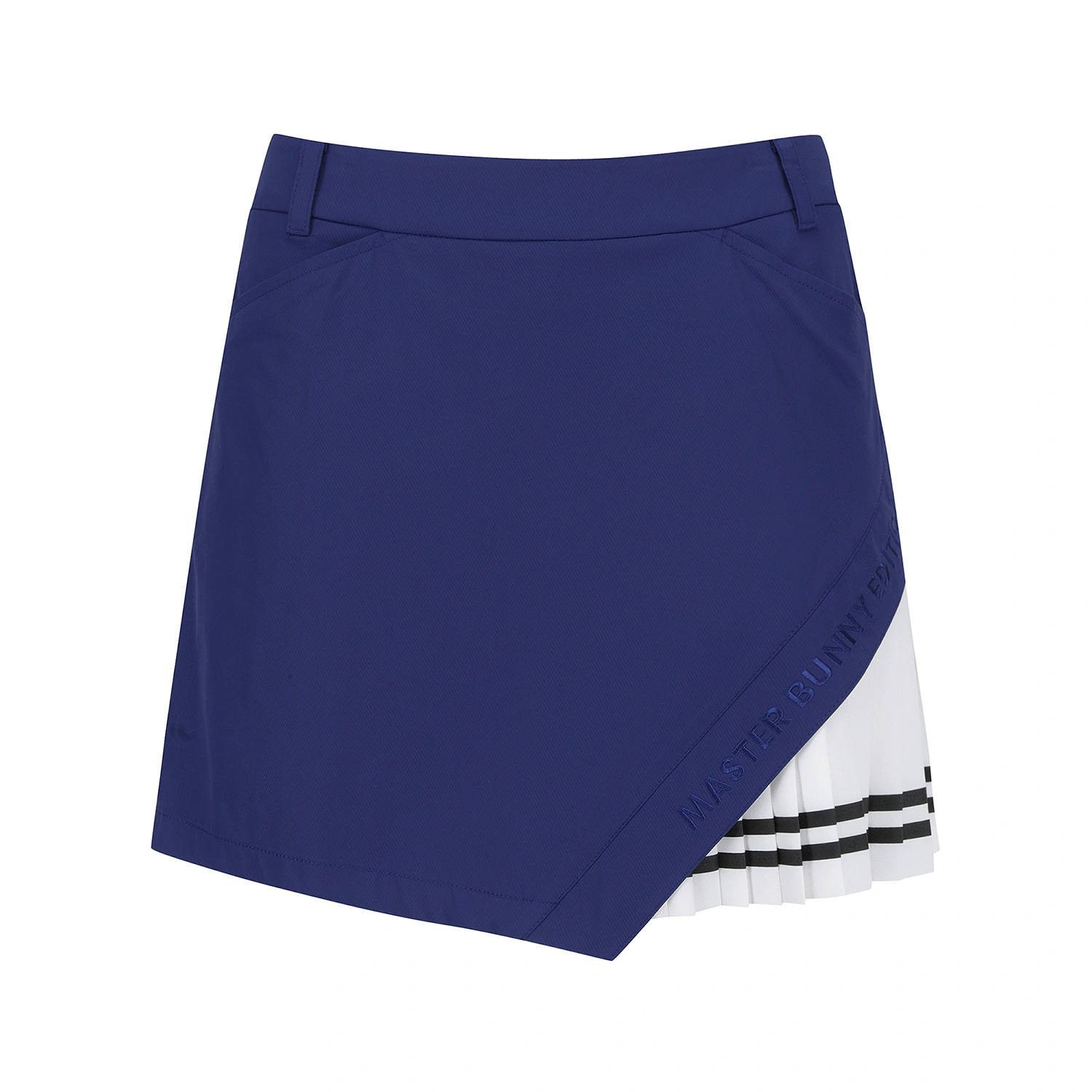 Chân váy golf nữ màu xanh dương phối xếp ly trắng kẻ sọc đen thương hiệu Master Bunny Edition