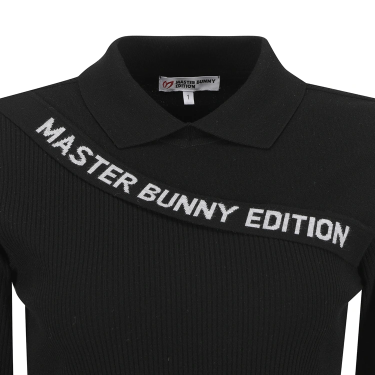 Áo knit golf nữ tay dài phối chữ ngang màu đen — ảnh 3