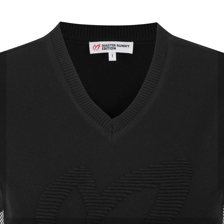 Áo vest golf nữ cổ tim trơn màu đen — ảnh 3