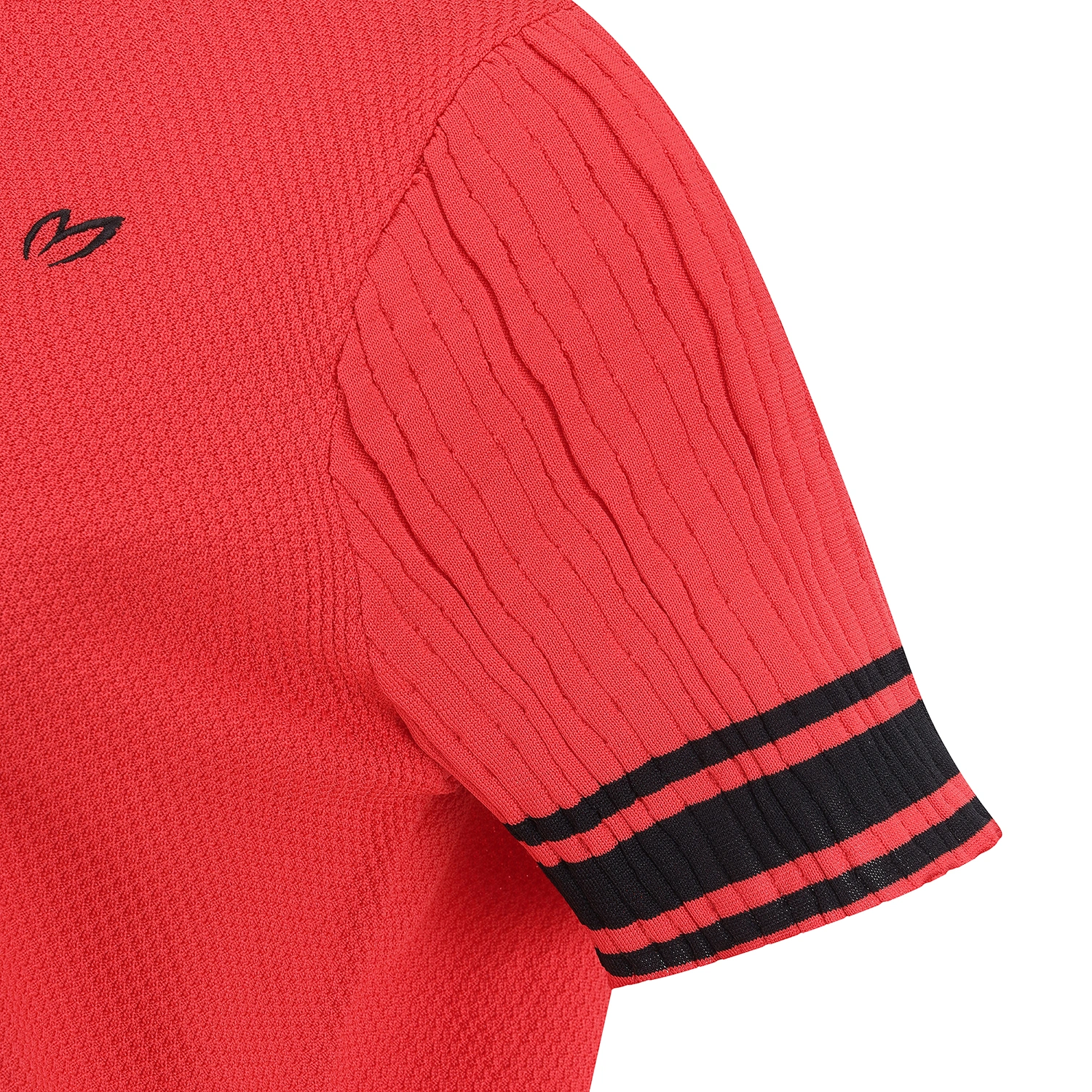 Áo knit golf nữ tay ngắn họa tiết kẻ sọc màu đỏ — ảnh 4