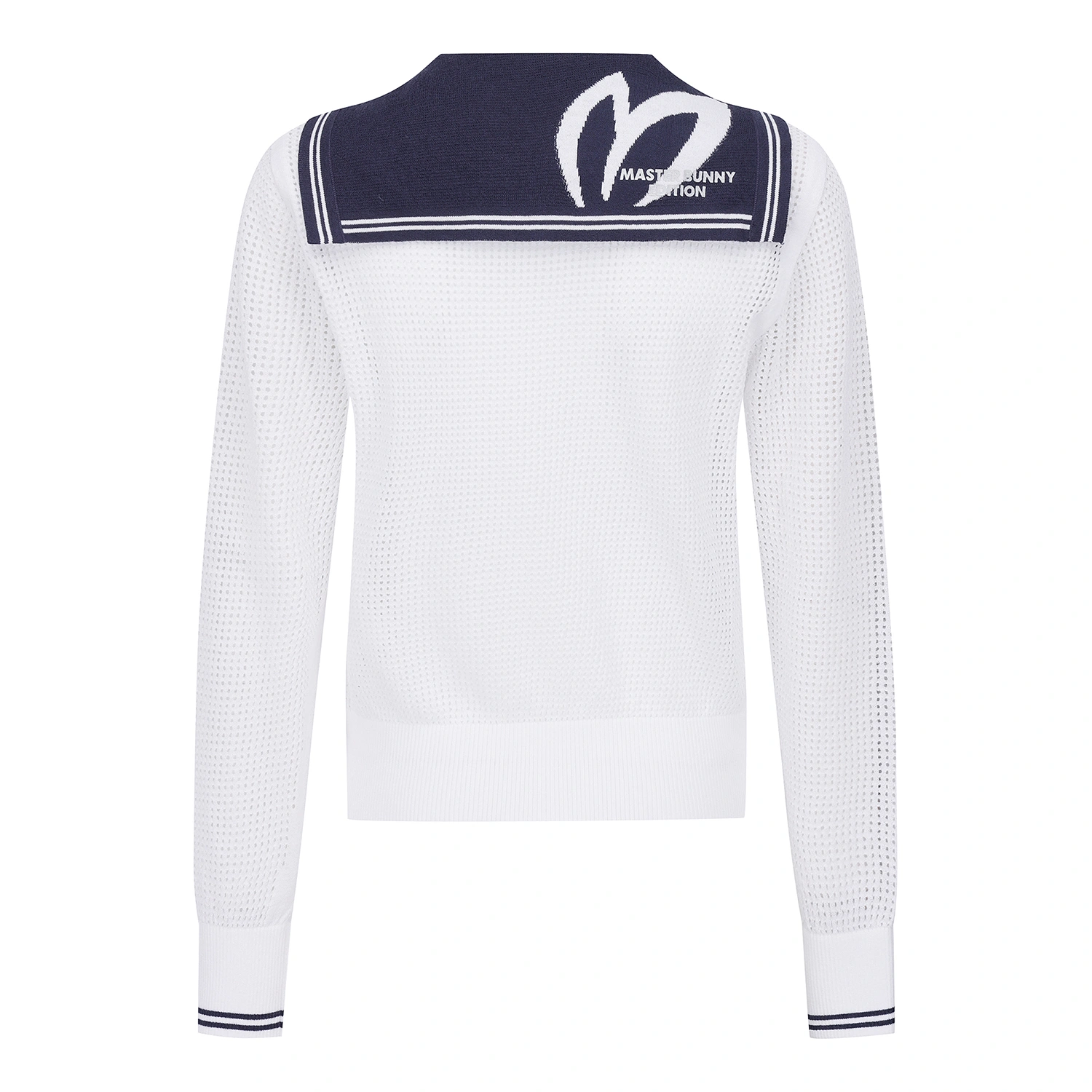 Áo knit golf nữ cổ thủy thủ phối viền xanh navy trắng — ảnh 3