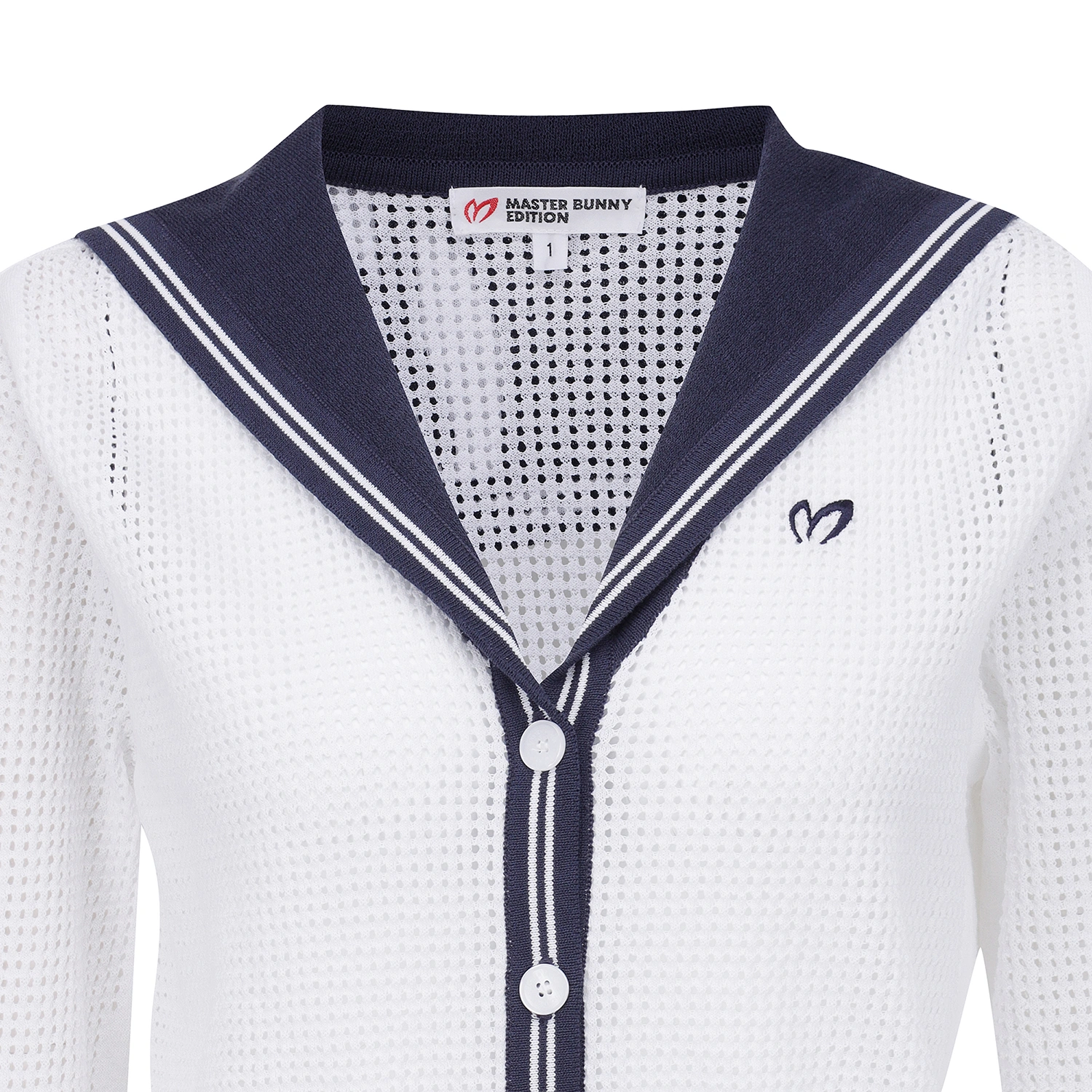 Áo knit golf nữ cổ thủy thủ phối viền xanh navy trắng — ảnh 4