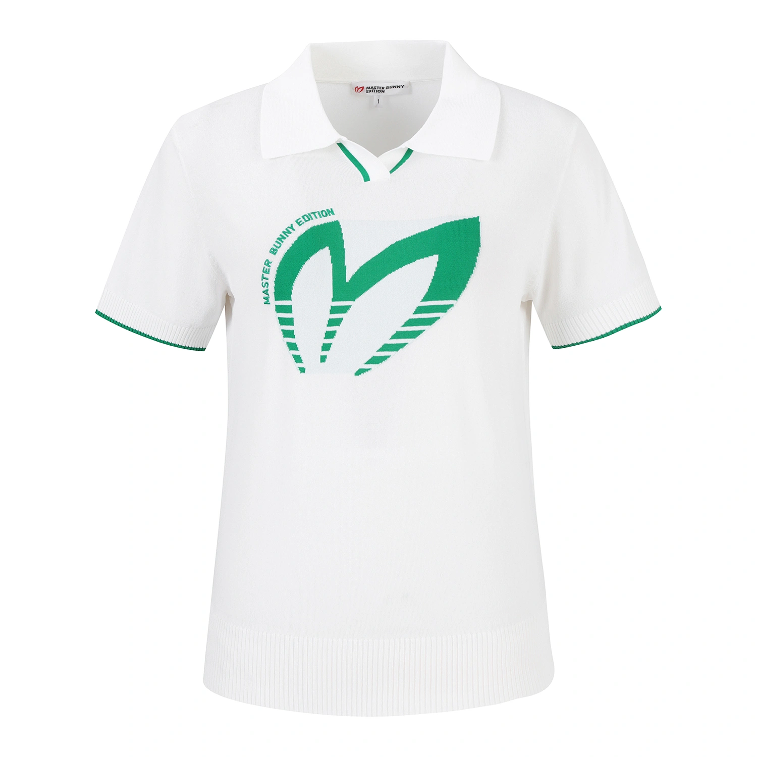 Áo knit golf nữ cổ bẻ tay ngắn màu trắng viền xanh — ảnh 2