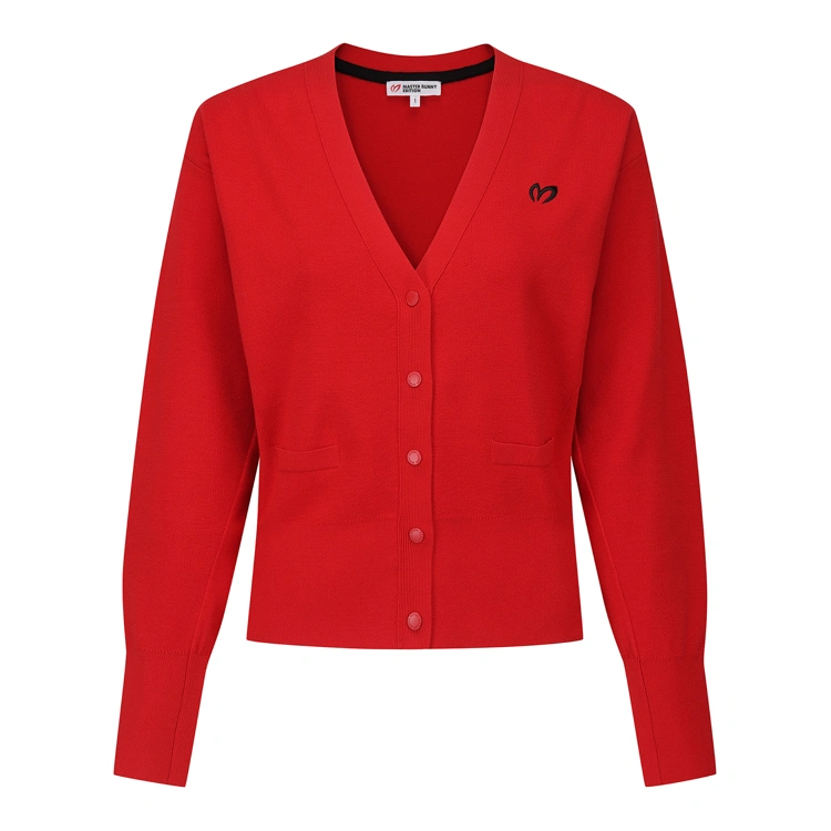Áo knit golf nữ cổ V tay dài màu đỏ — ảnh 2