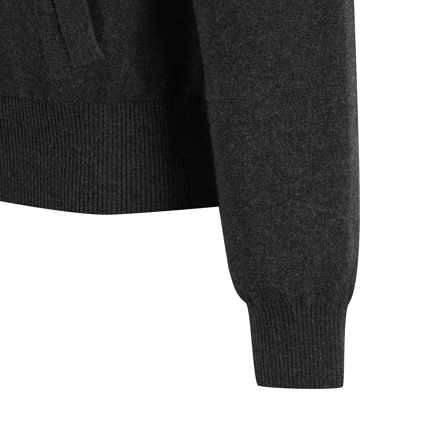 Áo knit golf nữ cổ đứng khóa kéo phối họa tiết chữ màu xám — ảnh 4